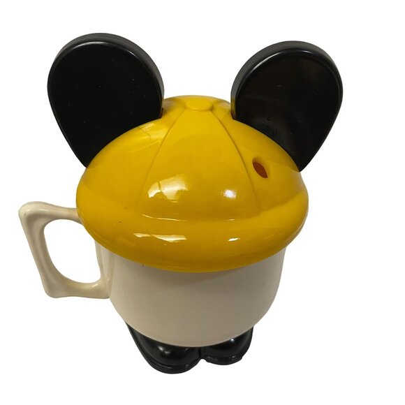 Vintage Walt Disney Productions Mickey Mouse Plastic Cup With Yellow Ears Lid 6" - Picture 6 of 9